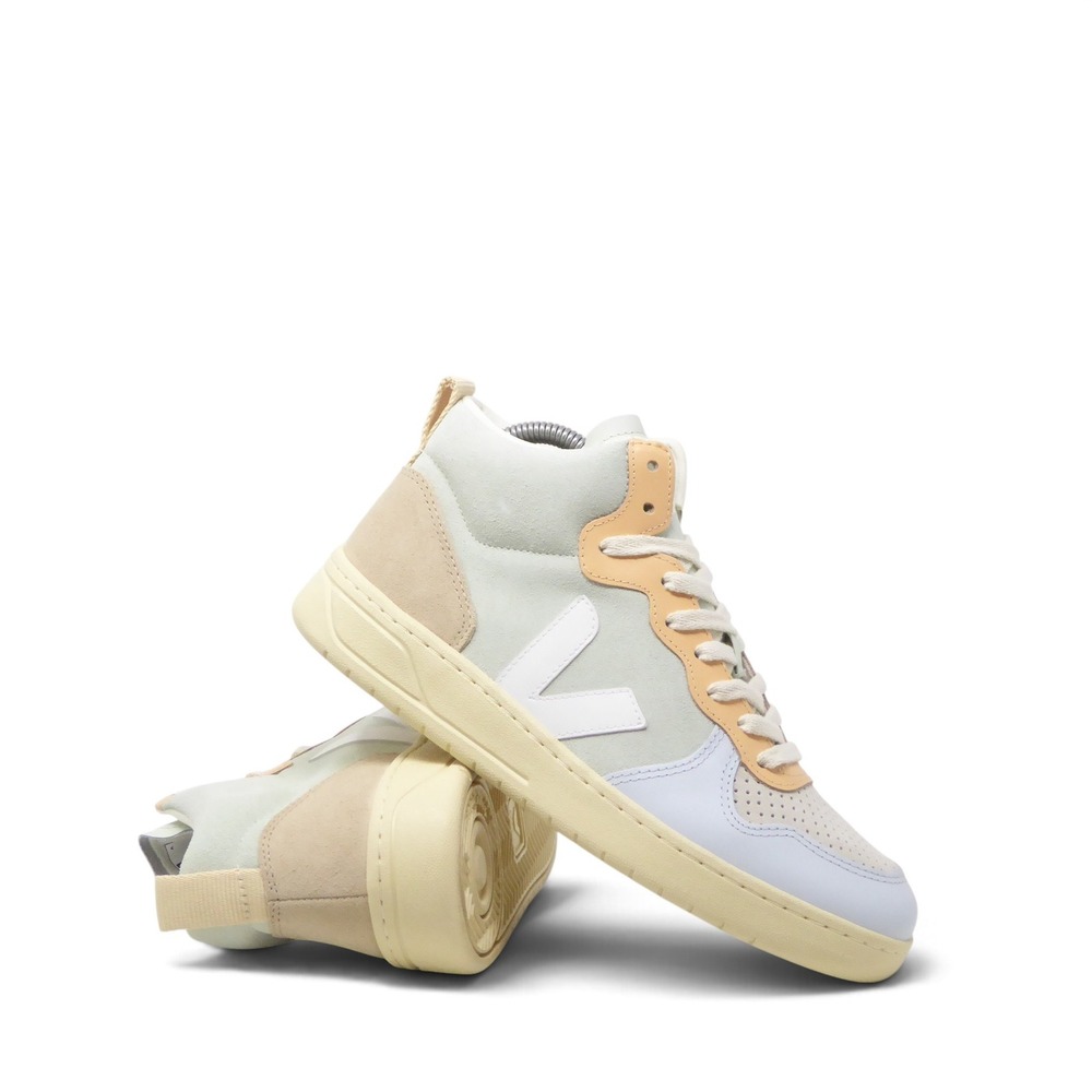 NEW Veja Womens V-15 Suede High Top Sneakers Jade White Multi Colorblock Size 9